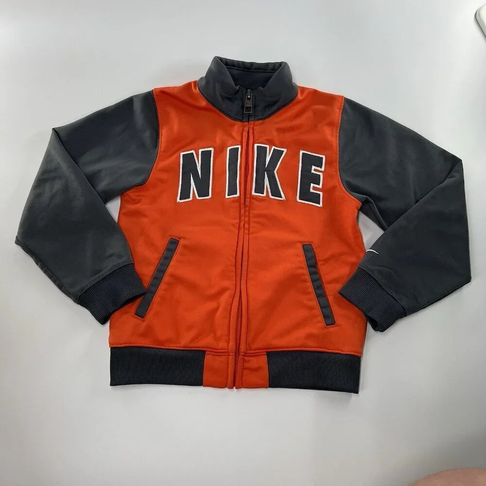 Nike Toddler Boys Full Zip Long Sleeve Jacket Size 4T Orange Grey Mock Neck